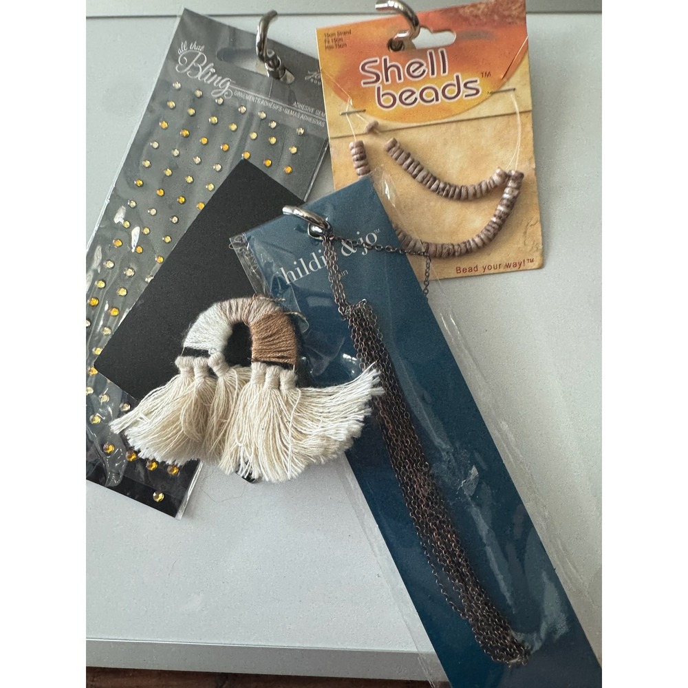 hildie jo Jewelry‎ Making Bundle Macrame Tassels Shell Beads Adhesive Gems Chain